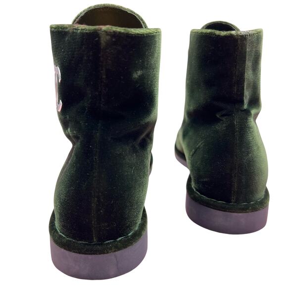 CHANEL Interlocking CC Logo Velvet Lace-Up Boots EU 38 US 8 Green Ankle Booties - Picture 5 of 16